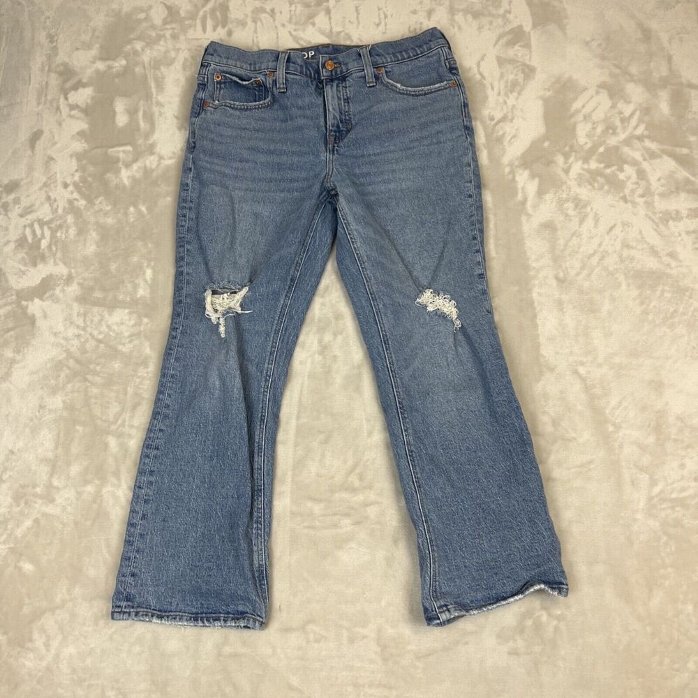 J Crew Jeans Womens 29 Blue Denim Demi Boot Crop Distressed‎ Mid Rise Casual